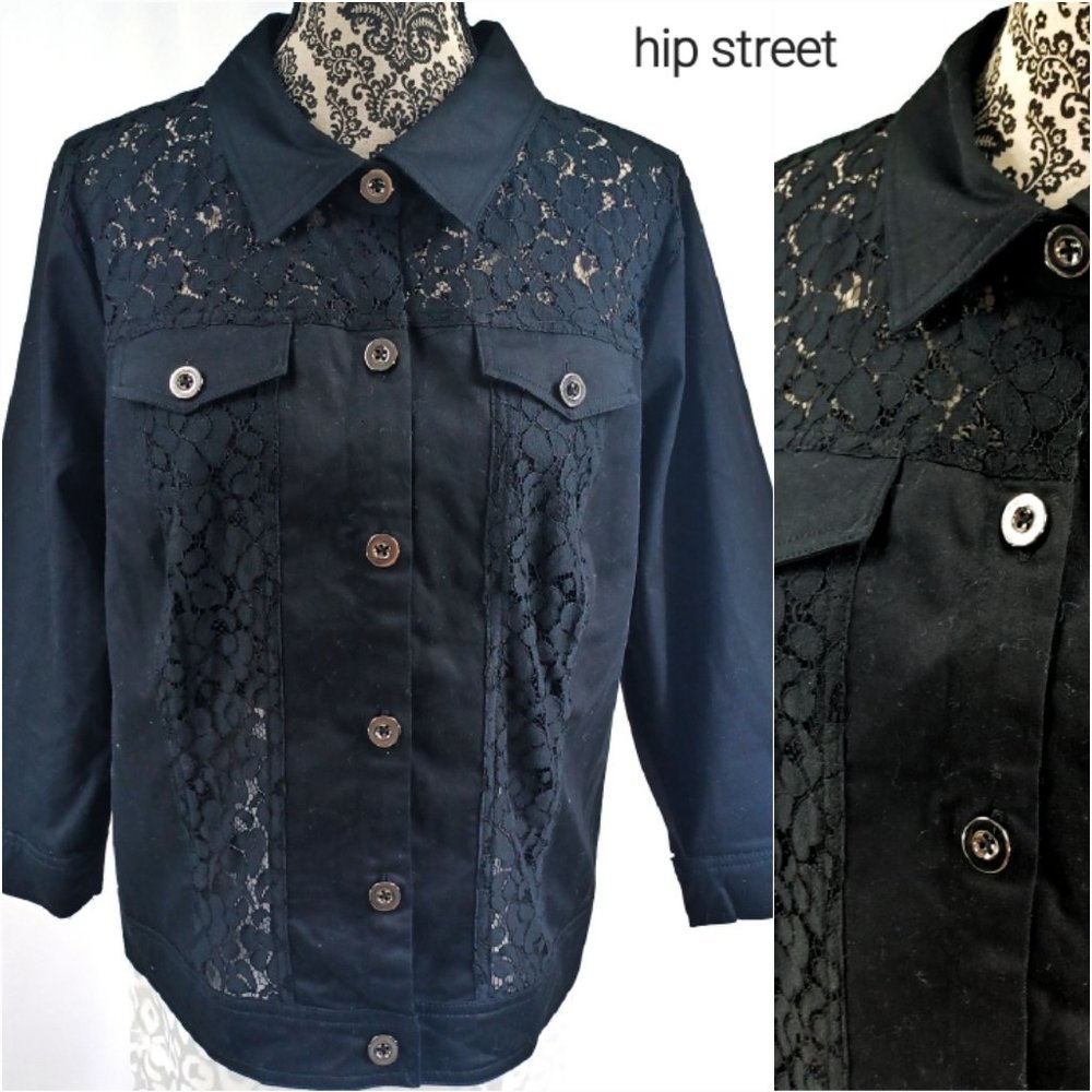 JOAN RIVERS Jacket Lace Inset Jean Style Stretch Cotton 1X